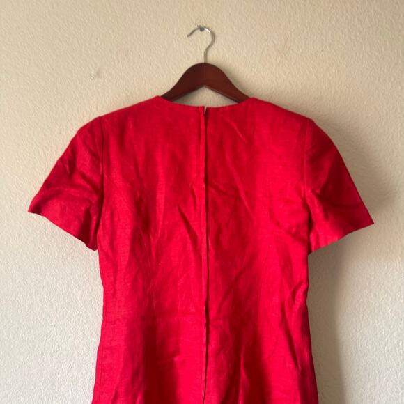 Vintage 80s linen red mini dress‎ embroidered details and layered hem 4 - Picture 3 of 9